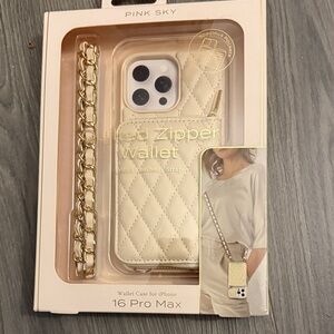 Pink Sky Quilted Zipper Wallet Case for iPhone 16 Pro Max - Gold